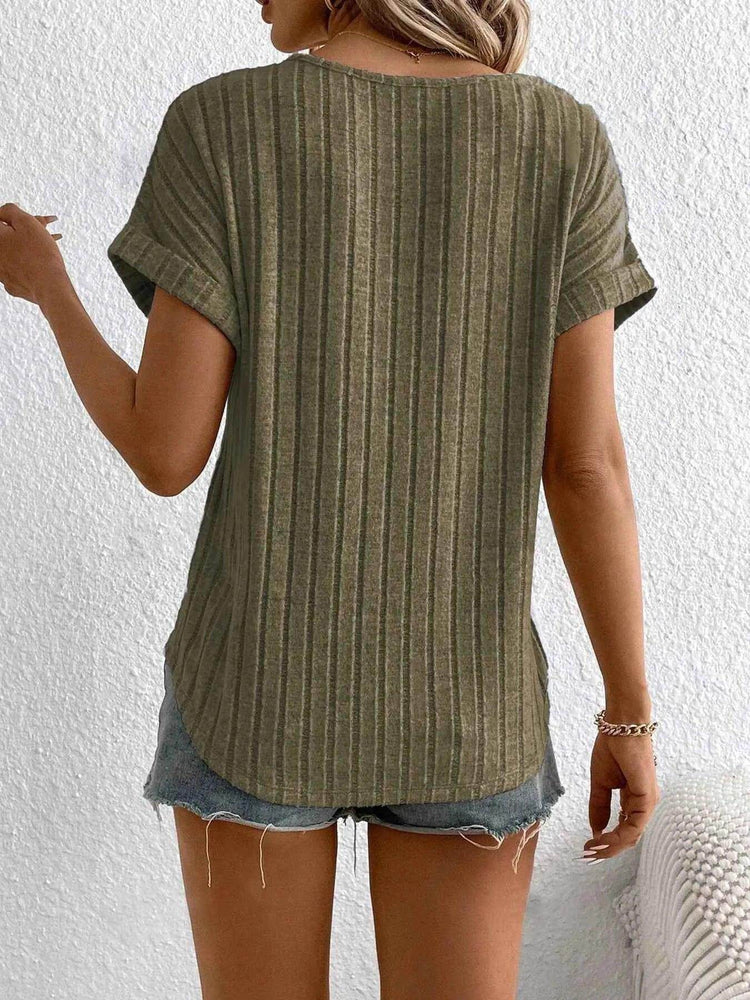 Plus Size Ribbed Texture Short Sleeve T-Shirt women Attire by Trendsi