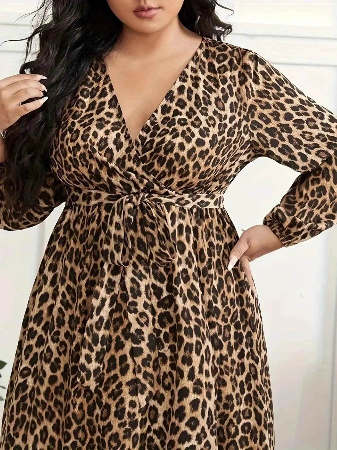 Plus Size Leopard Print Surplice Maxi Dress women Attire by Trendsi