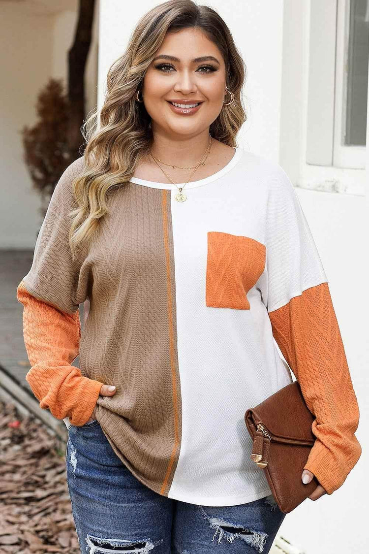 Plus Size Color Block Dropped Shoulder Blouse women Attire by Trendsi