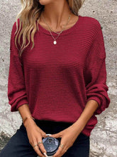 Plus Size Relaxed Fit Waffle Knit Round Neck T-Shirt women Attire by Trendsi