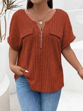 Plus Size Ribbed Half Zip Relaxed Fit T-Shirt women Attire by Trendsi