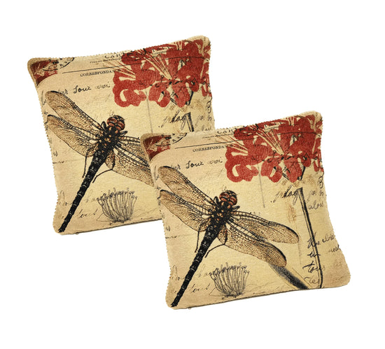 DaDa Bedding Set of 2-Pieces Dragonfly Dreams Nature Garden Tapestry Throw Pillow Covers w/ Inserts - 18" x 18" Pillows by DaDalogy Bedding Collection
