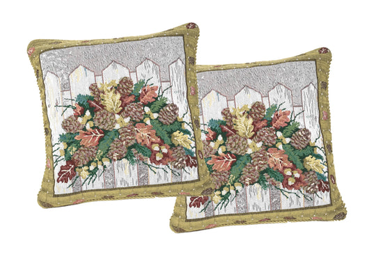 DaDa Bedding Set of 2-Pieces Festive Holiday Fiesta Floral Botanical Tapestry Throw Pillow Covers w/ Inserts - 18" x 18" Pillows by DaDalogy Bedding Collection