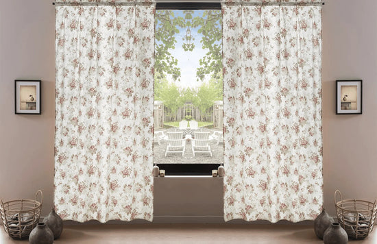 DaDa Bedding Set of 2-Pieces Hint of Mint Dainty Floral Pink Roses Cottage Sheer Window Panel Curtains (JHW3036) Curtains by DaDalogy Bedding Collection