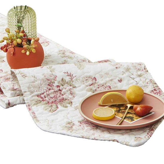 DaDa Bedding Hint of Mint Cottage Floral Roses Quilted Cotton Dining Table Runner (3036) Table Runners by DaDalogy Bedding Collection