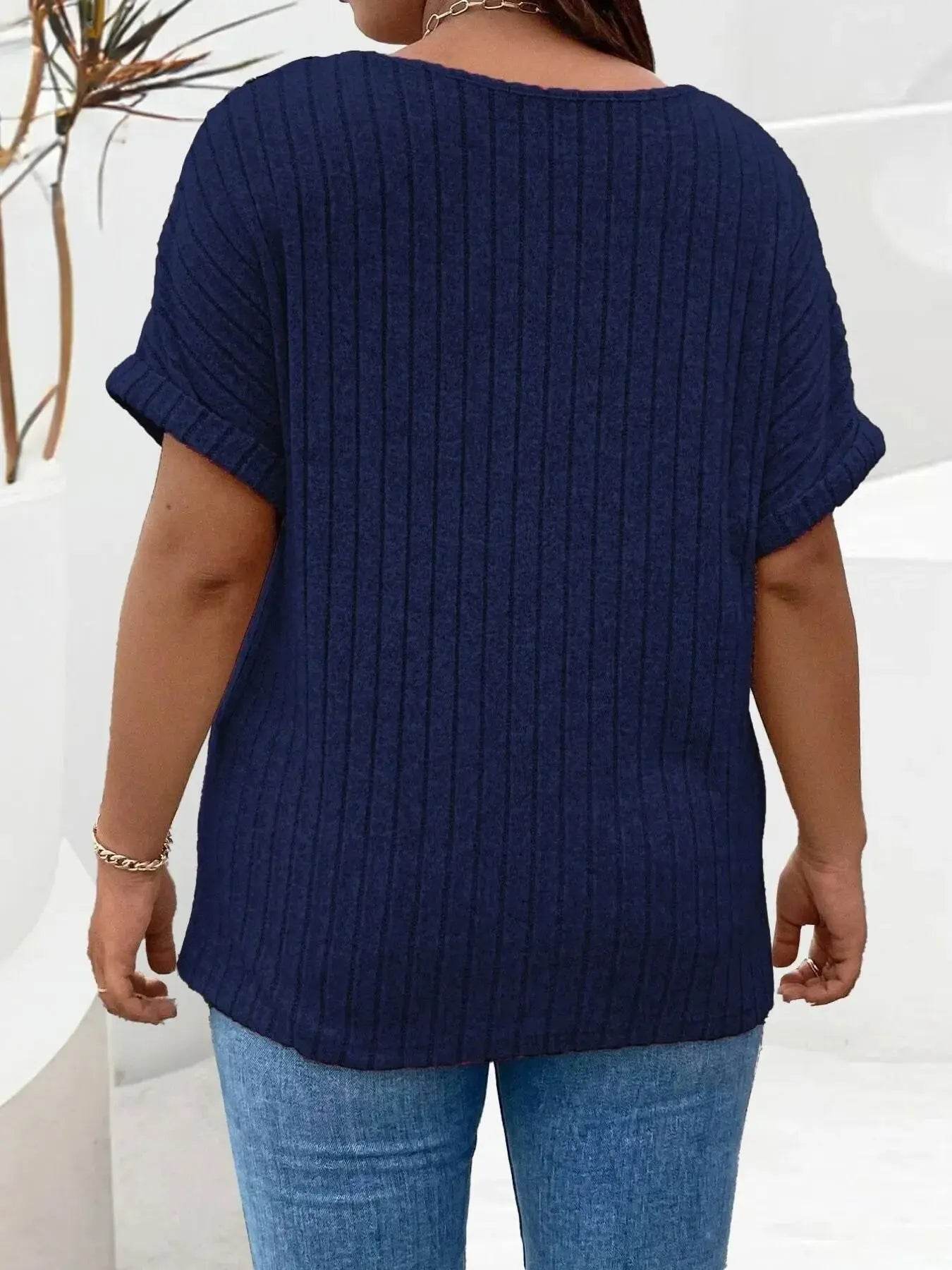 Plus Size Ribbed Half Zip Relaxed Fit T-Shirt women Attire by Trendsi