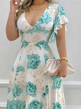 Plus Size Floral Print V-Neck Maxi Dress with Flutter Sleeves women Attire by Trendsi