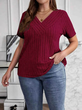 Plus Size V-Neck Short Sleeve Ribbed T-Shirt women Attire by Trendsi