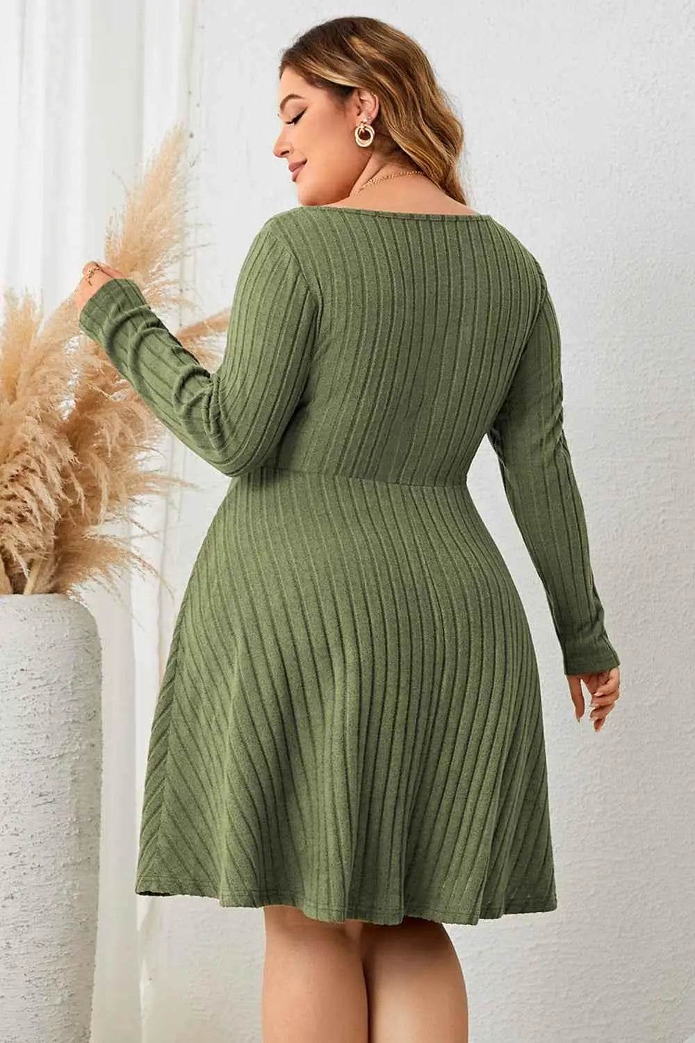 Honey Plus Size Sweetheart Neck Long Sleeve Ribbed Dress women Attire by Trendsi