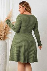Honey Plus Size Sweetheart Neck Long Sleeve Ribbed Dress women Attire by Trendsi