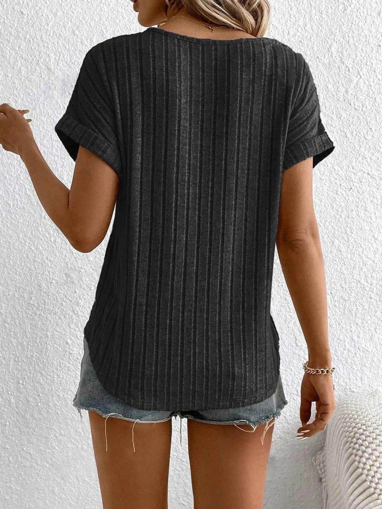 Plus Size Ribbed Texture Short Sleeve T-Shirt women Attire by Trendsi