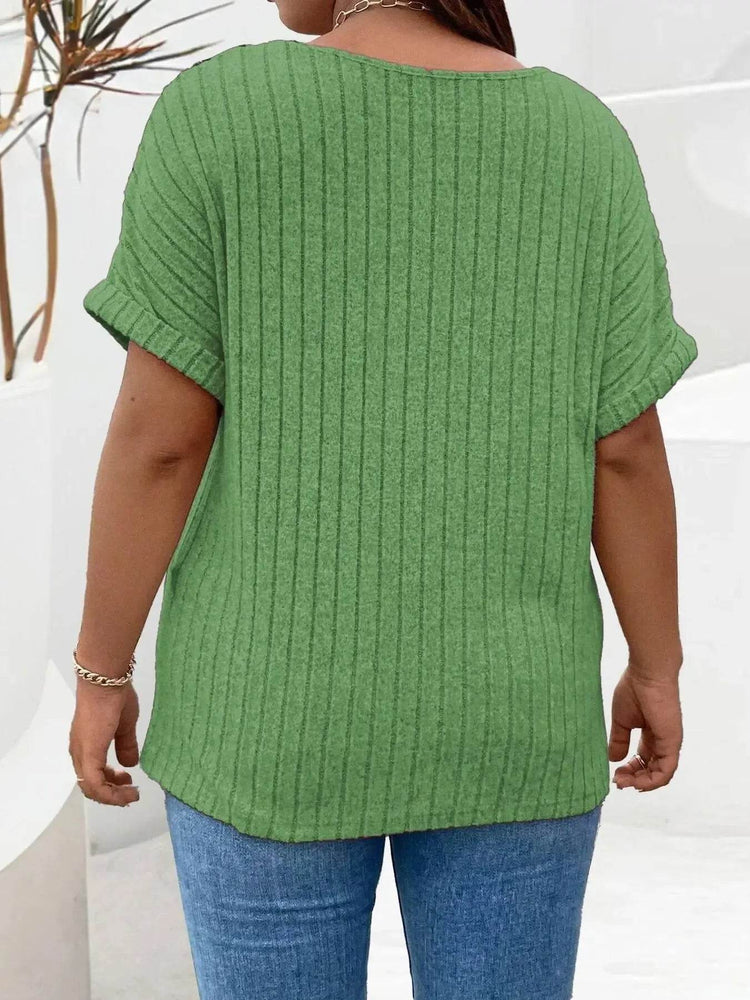 Plus Size Ribbed Half Zip Relaxed Fit T-Shirt women Attire by Trendsi