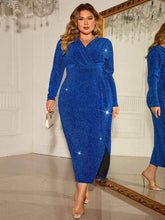 Honey Plus Size Surplice Neck Slit Dress Women&