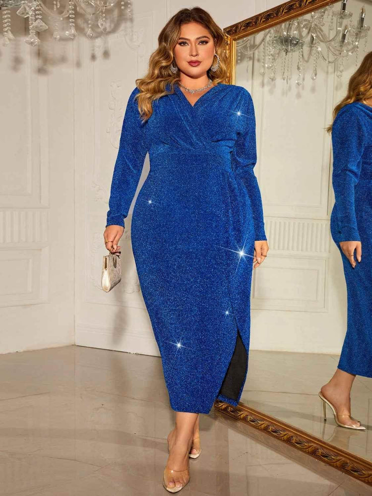 Honey Plus Size Surplice Neck Slit Dress Women&