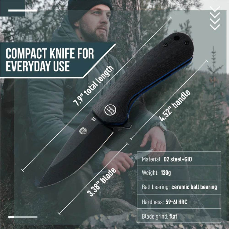The Peasant Folding Pocket Knife Giftset for Men and Women (Black and Blue) Folding Pocket Knife by Holtzman&