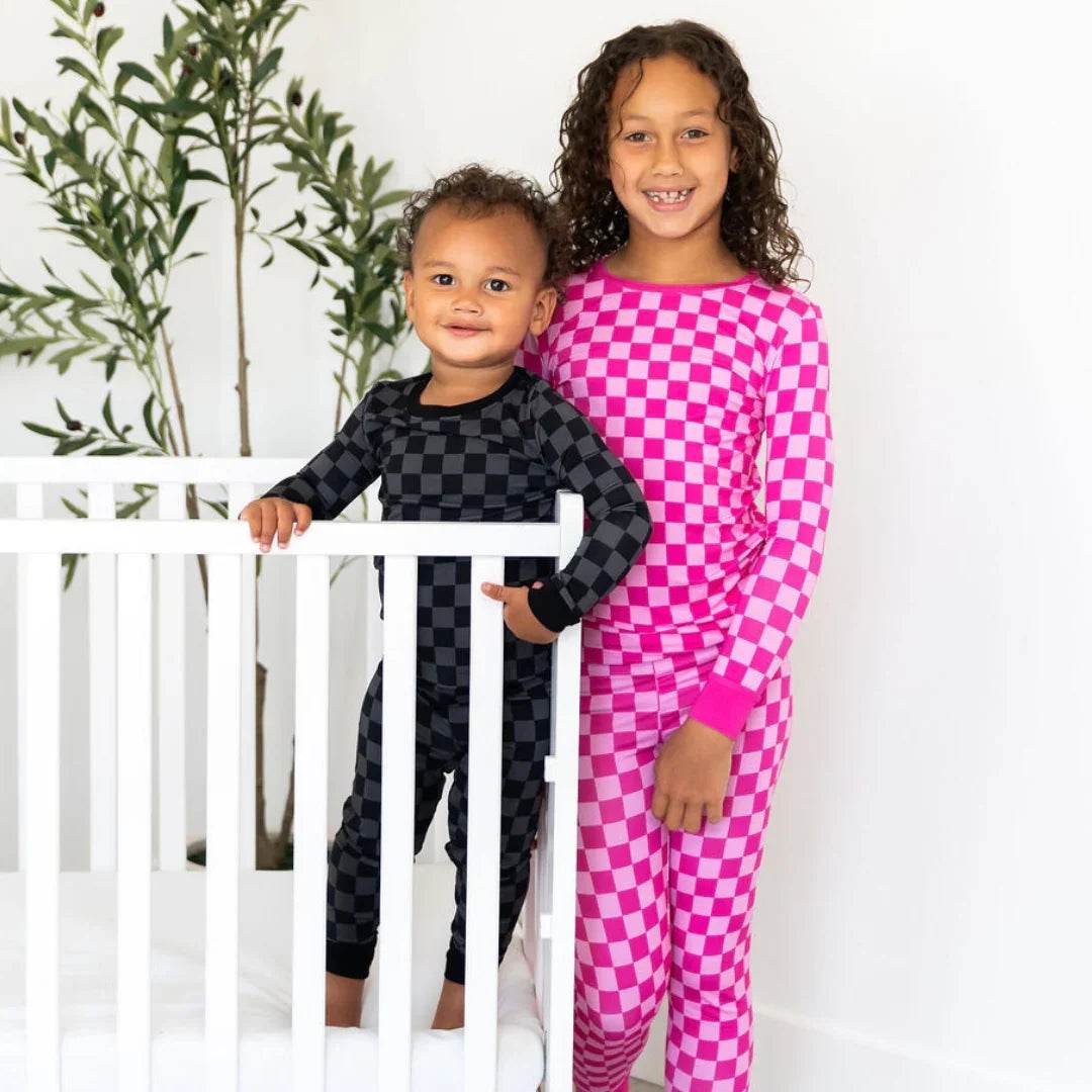 Two Piece Pajama Set Pink Checker by Khlobe