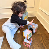 Stacking Houses (Set of 5 Houses and 3 Hardwood Characters) by Lala + Mo