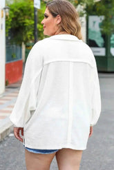 Plus Size Half Button Collared Neck Long Sleeve Blouse women Attire by Trendsi