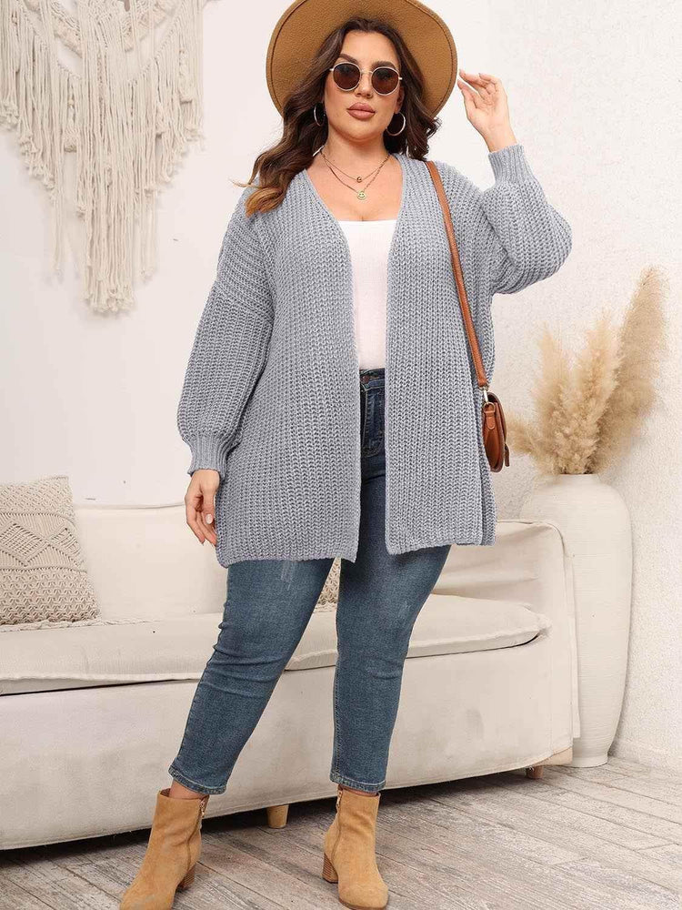 Plus Size Open Front Dropped Shoulder Knit Cardigan women Attire by Trendsi