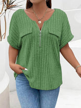 Plus Size Ribbed Half Zip Relaxed Fit T-Shirt women Attire by Trendsi