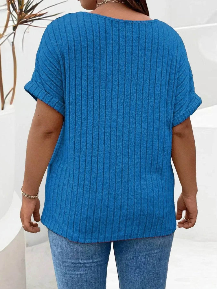 Plus Size Ribbed Half Zip Relaxed Fit T-Shirt women Attire by Trendsi