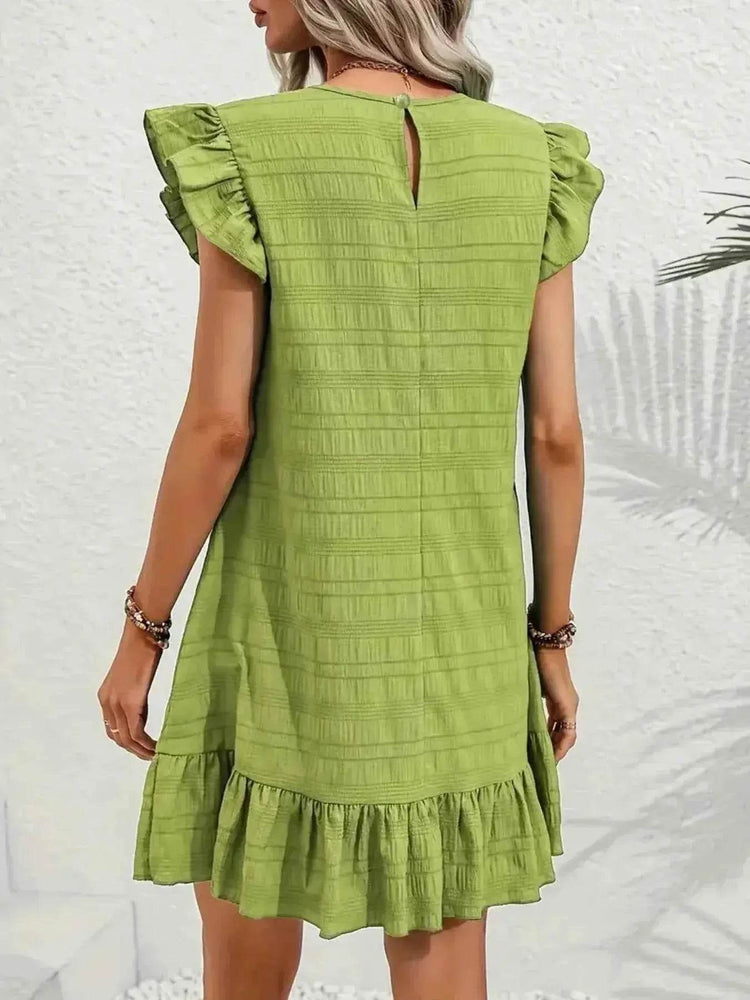 Plus Size Ruffle Hen Cap Sleeve Mini Dress women Attire by Trendsi