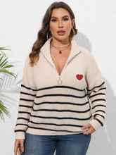 Plus Size Zip-Up Striped Sweater women Attire by Trendsi