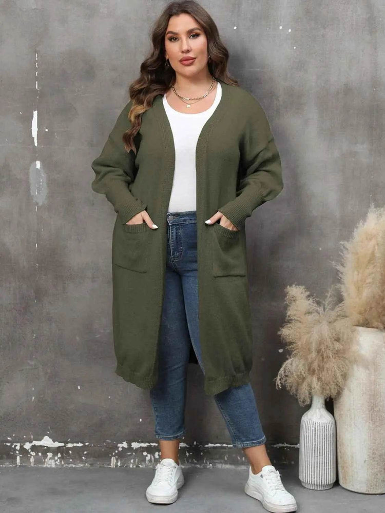 Plus Size Long Sleeve Pocketed Cardigan women Attire by Trendsi