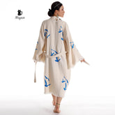 Handcrafted Seagull Print Kimono Robe in Organic Cotton - Bohemian Beach Cover Up by Miyawfashion