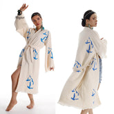 Handcrafted Seagull Print Kimono Robe in Organic Cotton - Bohemian Beach Cover Up by Miyawfashion