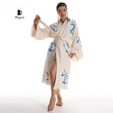 Handcrafted Seagull Print Kimono Robe in Organic Cotton - Bohemian Beach Cover Up by Miyawfashion