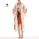 Unique Sun Stamped Robe: Eco-Friendly Organic Cotton Boho Kimono Bathrobe by Miyawfashion