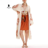 Unique Sun Stamped Robe: Eco-Friendly Organic Cotton Boho Kimono Bathrobe by Miyawfashion