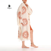 Unique Sun Stamped Robe: Eco-Friendly Organic Cotton Boho Kimono Bathrobe by Miyawfashion