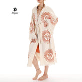 Unique Sun Stamped Robe: Eco-Friendly Organic Cotton Boho Kimono Bathrobe by Miyawfashion