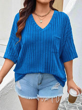 Plus Size V-Neck Ribbed Knit T-Shirt women Attire by Trendsi