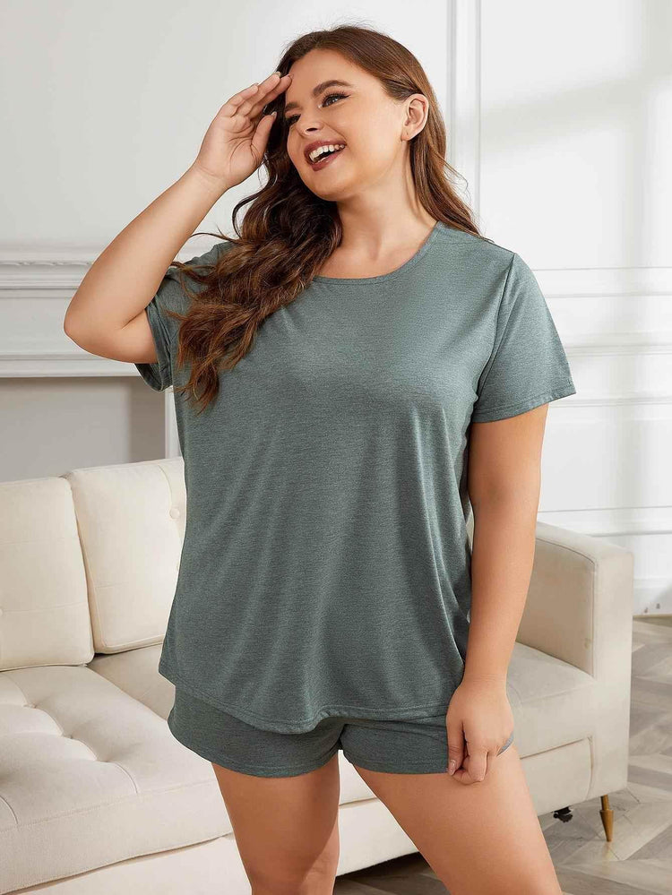 Plus Size Round Neck Short Sleeve Two-Piece Loungewear Set women Attire by Trendsi