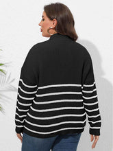 Plus Size Zip-Up Striped Sweater women Attire by Trendsi
