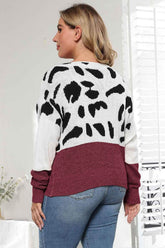 Plus Size Leopard Round Neck Long Sleeve Sweater women Attire by Trendsi