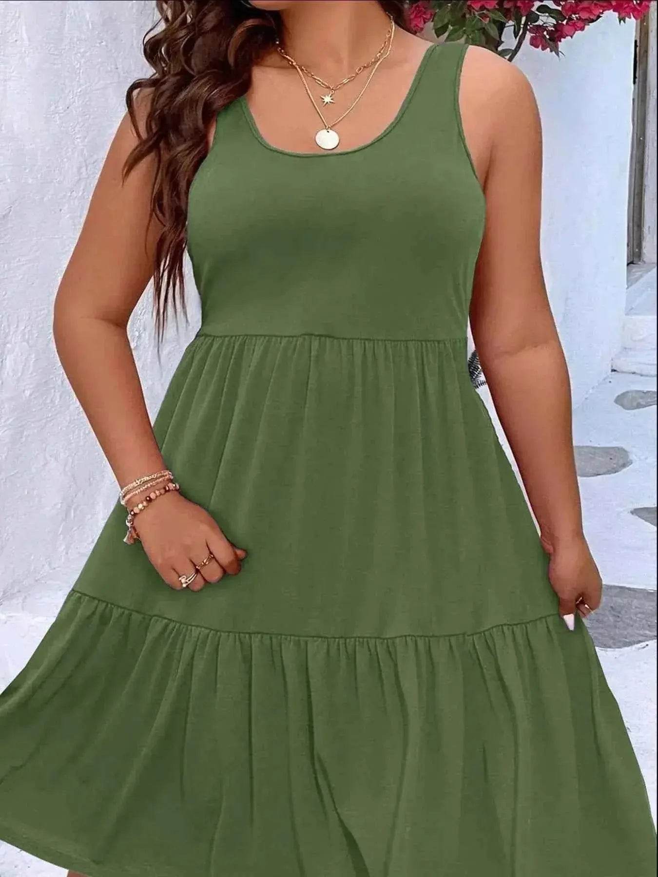 Plus Size Tiered Scoop Neck Tank Dress women Attire by Trendsi