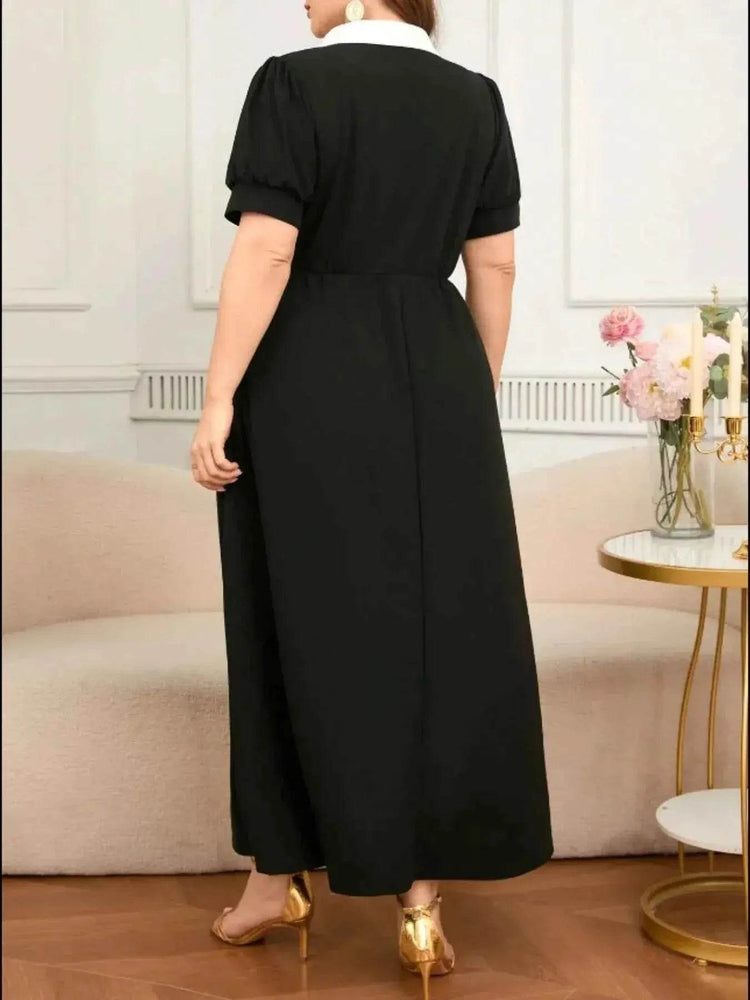Plus Size Contrast Collar Short Sleeve Dress women Attire by Trendsi