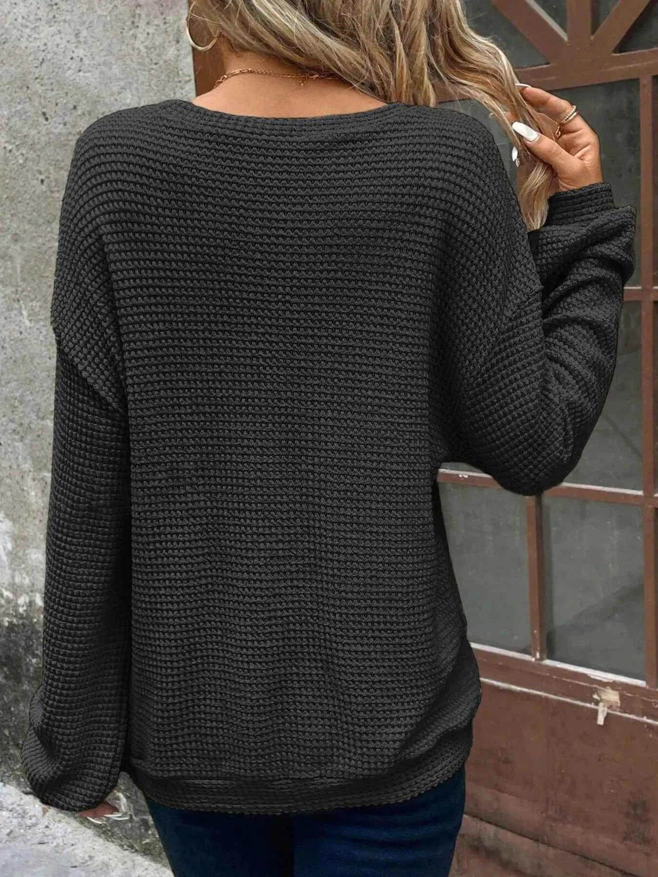 Plus Size Relaxed Fit Waffle Knit Round Neck T-Shirt women Attire by Trendsi