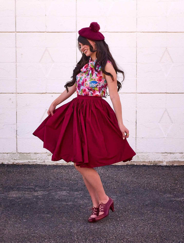 Peggy Swing Skirt in Burgundy Skirts by Retrolicious