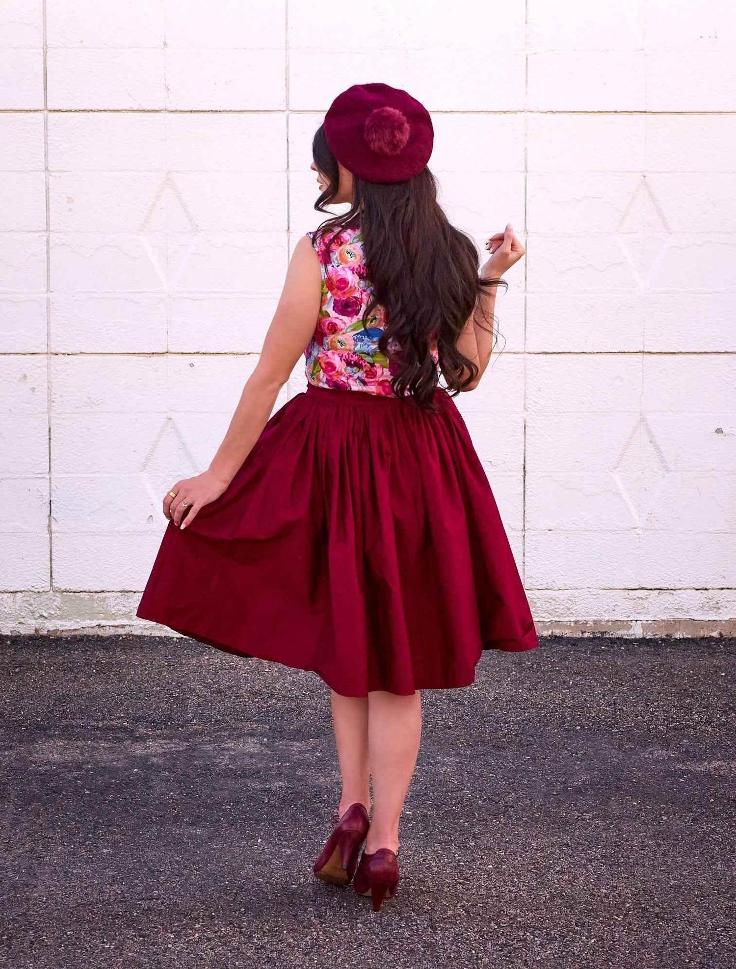 Peggy Swing Skirt in Burgundy Skirts by Retrolicious