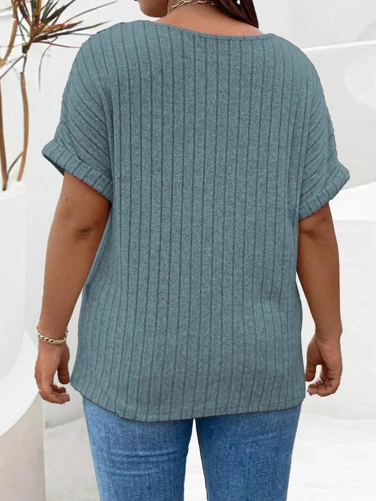 Plus Size Ribbed Half Zip Relaxed Fit T-Shirt women Attire by Trendsi