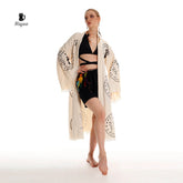 Boho Cotton Kimono Robe – Yoga Girl & Moon Stamp, Organic Loungewear by Miyawfashion