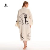Boho Cotton Kimono Robe – Yoga Girl & Moon Stamp, Organic Loungewear by Miyawfashion