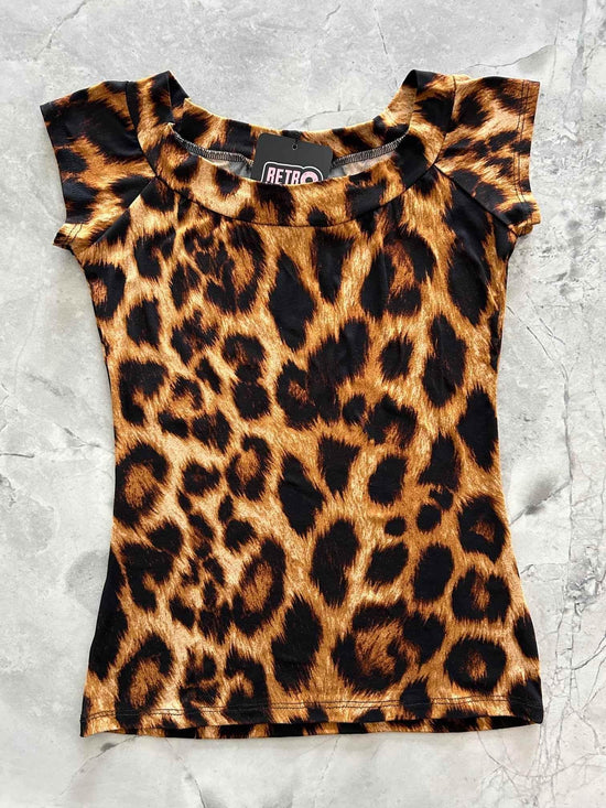 Retro Boat Neck Top in Leopard Shirts & Tops by Retrolicious