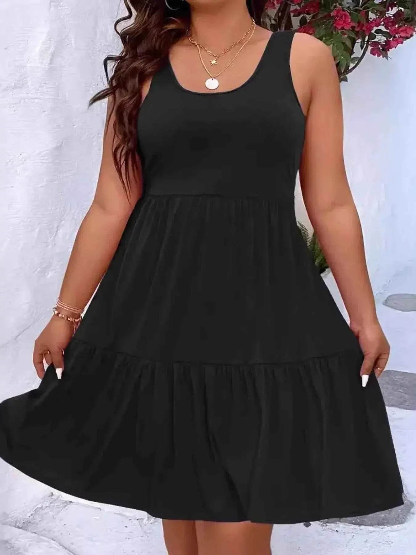 Plus Size Tiered Scoop Neck Tank Dress women Attire by Trendsi