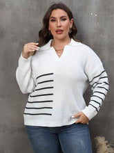 Plus Size Striped V-Neck Sweater women Attire by Trendsi